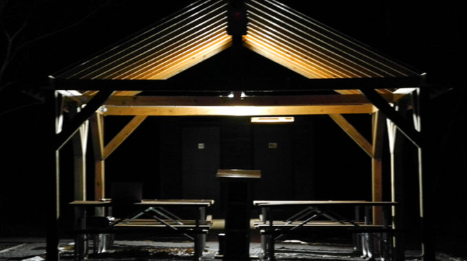 Pavilion lit at night